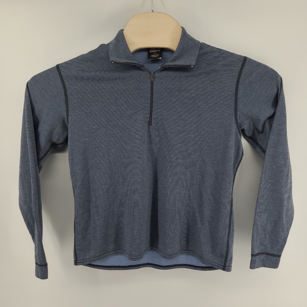 Patagonia Capilene 1/4 Zip Shirt Men's Medium Long Sleeve Blue Stripe